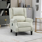 Sillón reclinable con orejero, tapizado en lino blanco, con masaje vibratorio, calor y reposapiés