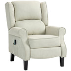 Sillón reclinable con orejero, tapizado en lino blanco, con masaje vibratorio, calor y reposapiés