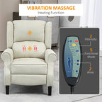 Sillón reclinable con orejero, tapizado en lino blanco, con masaje vibratorio, calor y reposapiés