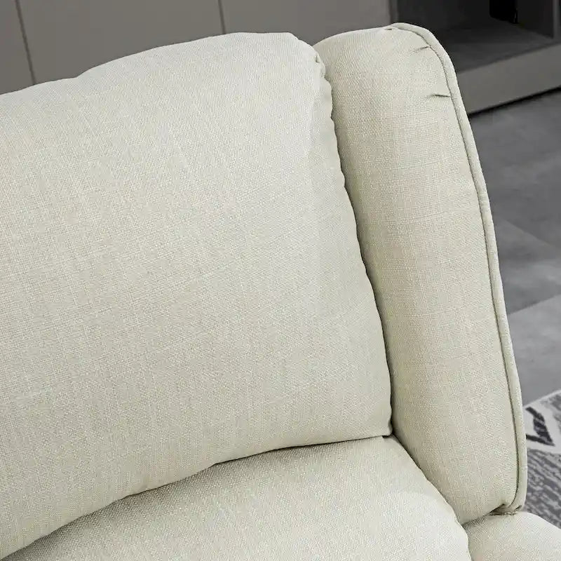 Sillón reclinable con orejero, tapizado en lino blanco, con masaje vibratorio, calor y reposapiés