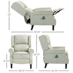 Sillón reclinable con orejero, tapizado en lino blanco, con masaje vibratorio, calor y reposapiés