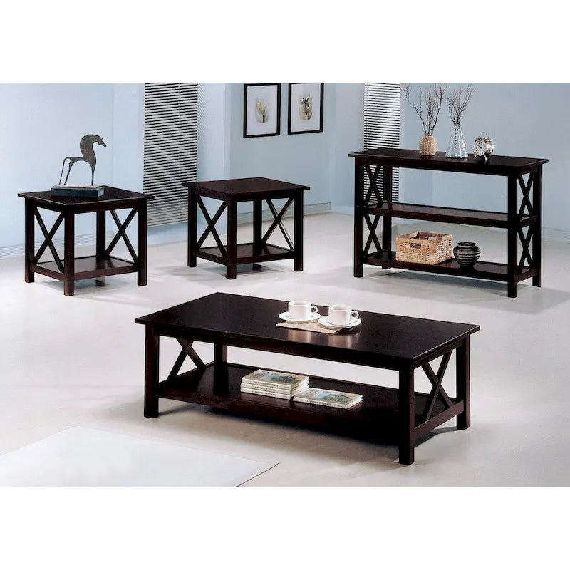 Mesa de sofá Merlot oscuro con 2 estantes