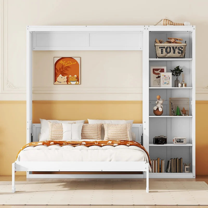 Cama Murphy de pared de tamaño completo con estantes