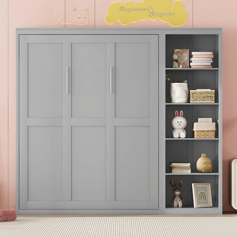 Cama Murphy de pared de tamaño completo con estantes