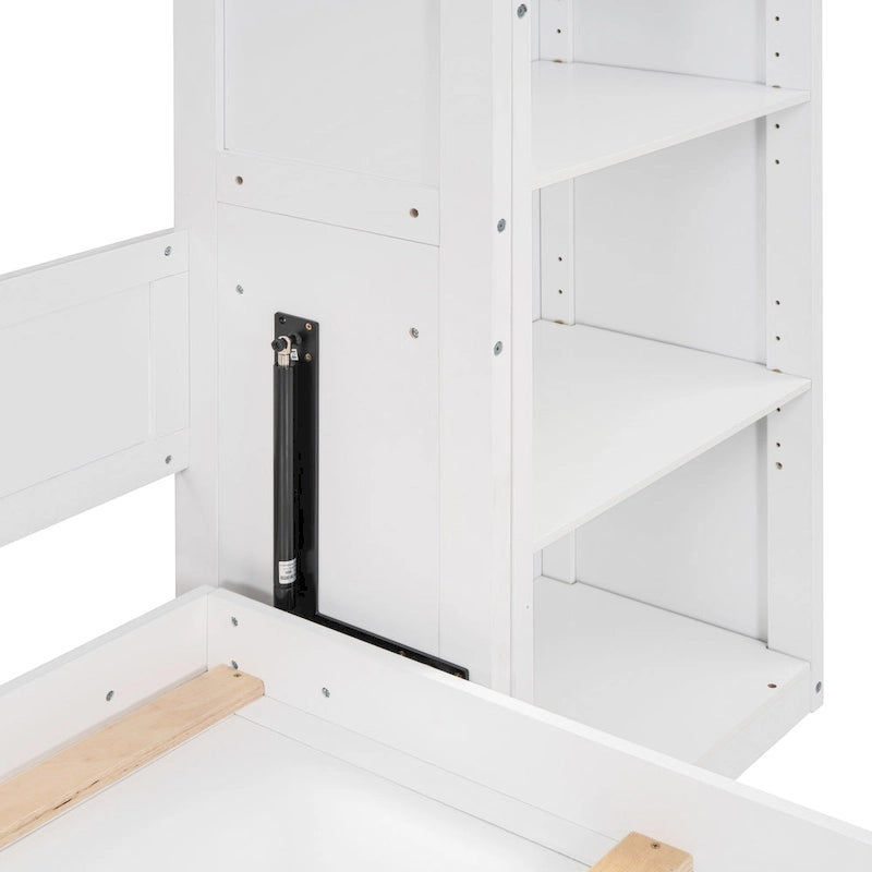 Cama Murphy de pared de tamaño completo con estantes