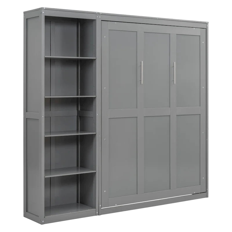 Cama Murphy de pared de tamaño completo con estantes