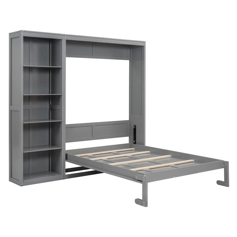 Cama Murphy de pared de tamaño completo con estantes