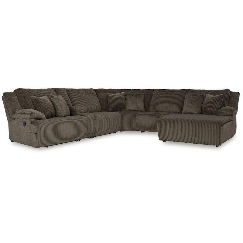 Sofá Seccional Reclinable de 6 Piezas con Chaise, Café, de Lujo