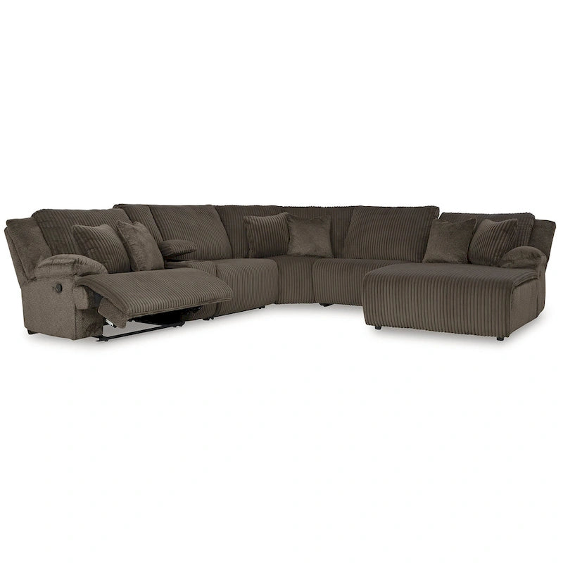 Sofá Seccional Reclinable de 6 Piezas con Chaise, Café, de Lujo