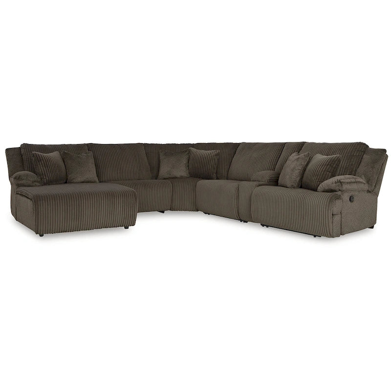 Sofá Seccional Reclinable de 6 Piezas con Chaise, Café, de Lujo