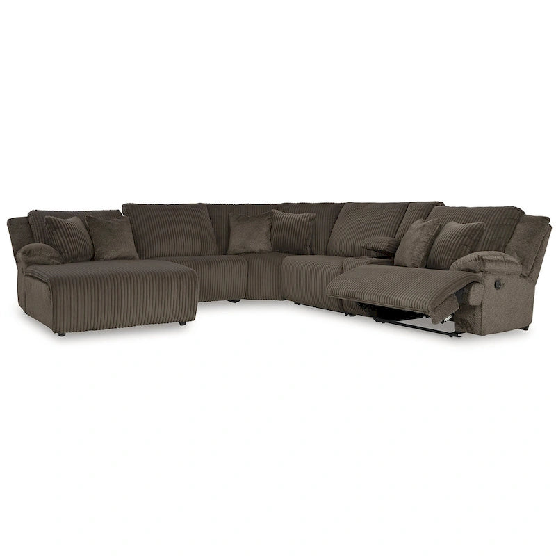 Sofá Seccional Reclinable de 6 Piezas con Chaise, Café, de Lujo