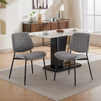 Juego de 2 sillas de comedor de lino con patas de metal, silla lateral curvada para sala de estar/comedor