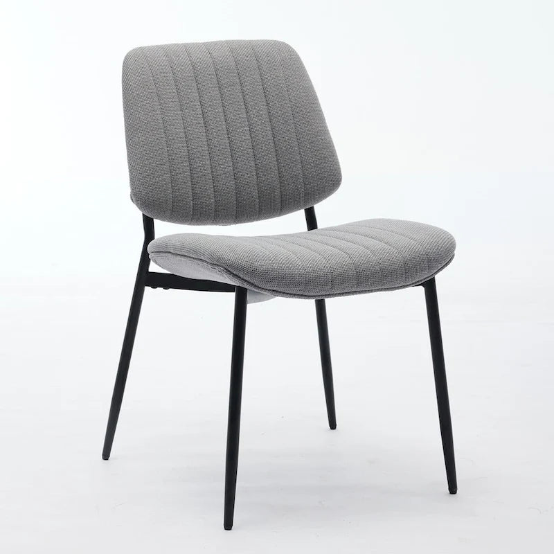 Juego de 2 sillas de comedor de lino con patas de metal, silla lateral curvada para sala de estar/comedor