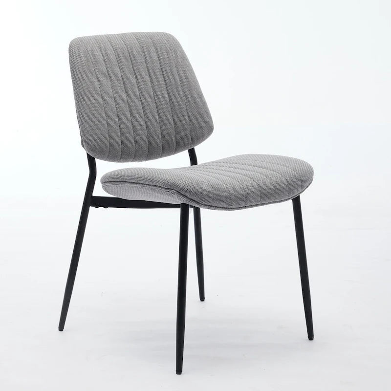 Juego de 2 sillas de comedor de lino con patas de metal, silla lateral curvada para sala de estar/comedor