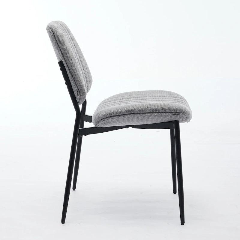 Juego de 2 sillas de comedor de lino con patas de metal, silla lateral curvada para sala de estar/comedor