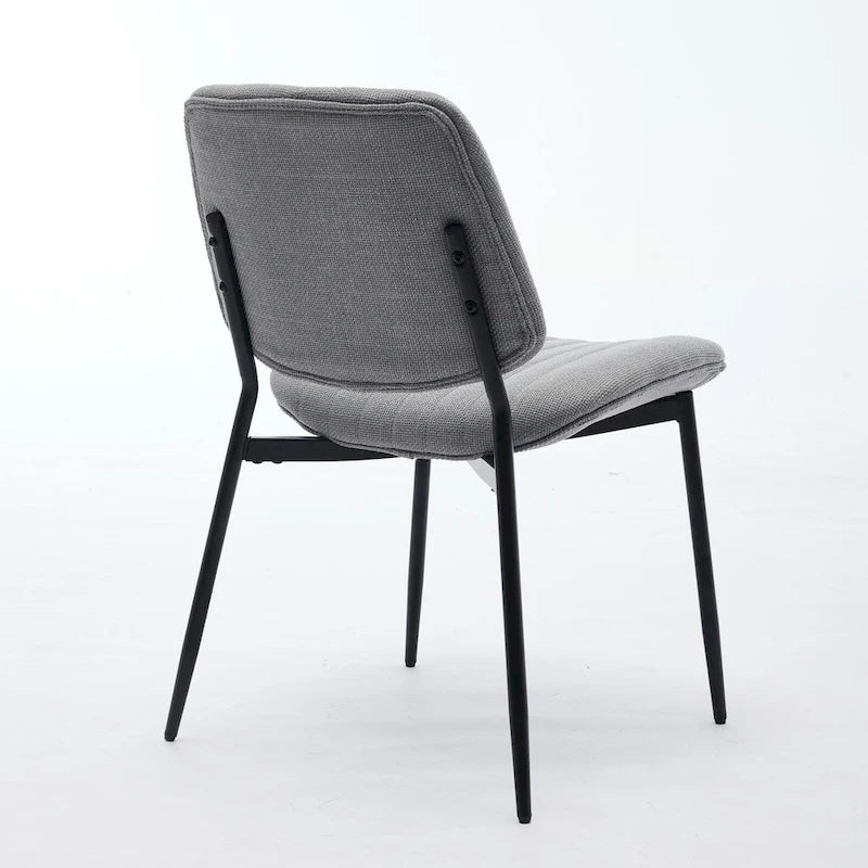 Juego de 2 sillas de comedor de lino con patas de metal, silla lateral curvada para sala de estar/comedor