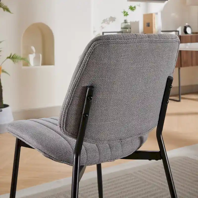 Juego de 2 sillas de comedor de lino con patas de metal, silla lateral curvada para sala de estar/comedor