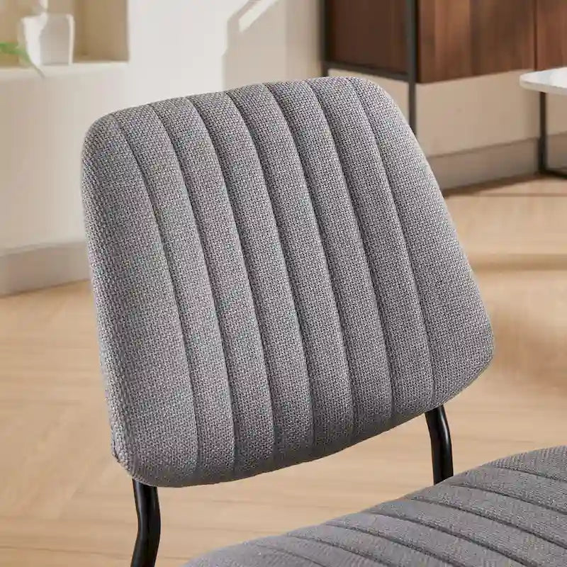 Juego de 2 sillas de comedor de lino con patas de metal, silla lateral curvada para sala de estar/comedor