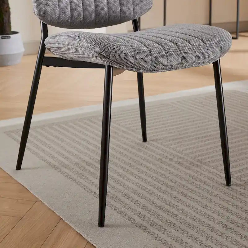 Juego de 2 sillas de comedor de lino con patas de metal, silla lateral curvada para sala de estar/comedor