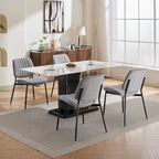 Juego de 2 sillas de comedor de lino con patas de metal, silla lateral curvada para sala de estar/comedor