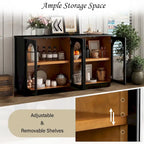 Armario aparador de almacenamiento grande de 4 puertas con puertas de vidrio, estantes ajustables y diseño arqueado para cocina, comedor