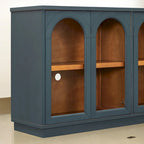 Armario aparador de almacenamiento grande de 4 puertas con puertas de vidrio, estantes ajustables y diseño arqueado para cocina, comedor