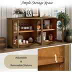 Armario aparador de almacenamiento grande de 4 puertas con puertas de vidrio, estantes ajustables y diseño arqueado para cocina, comedor