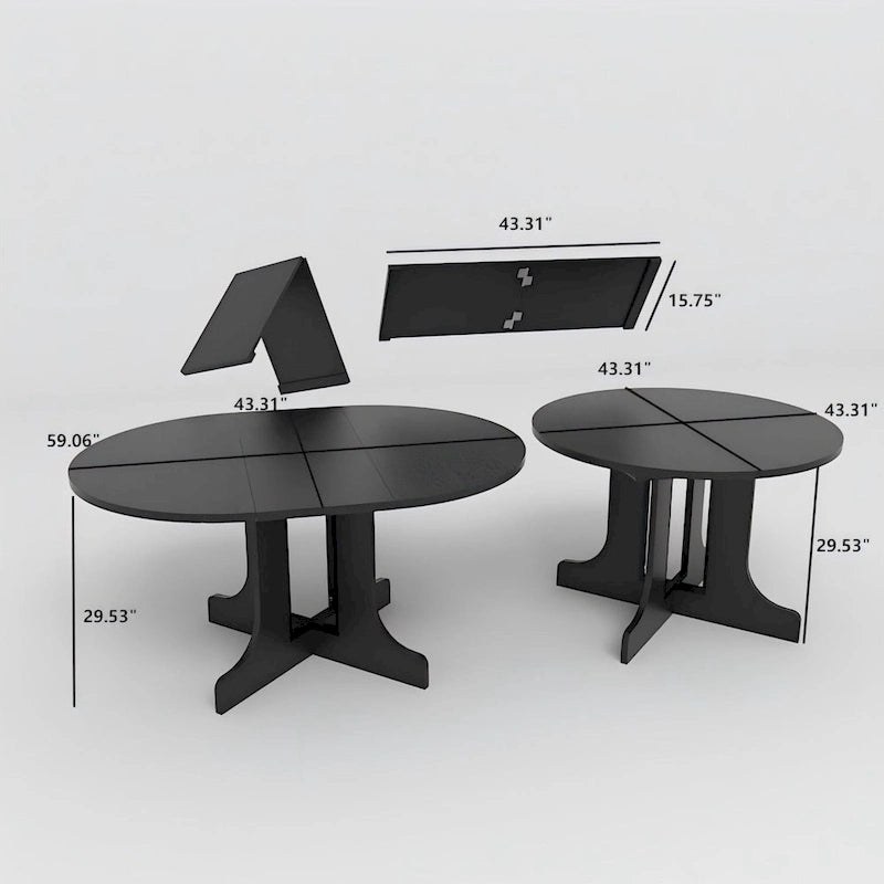 Mesa de comedor redonda moderna con tapa extensible y base en X para cenas familiares, espacios pequeños y estilismo multiambiente