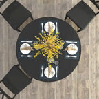 Mesa de comedor redonda moderna con tapa extensible y base en X para cenas familiares, espacios pequeños y estilismo multiambiente