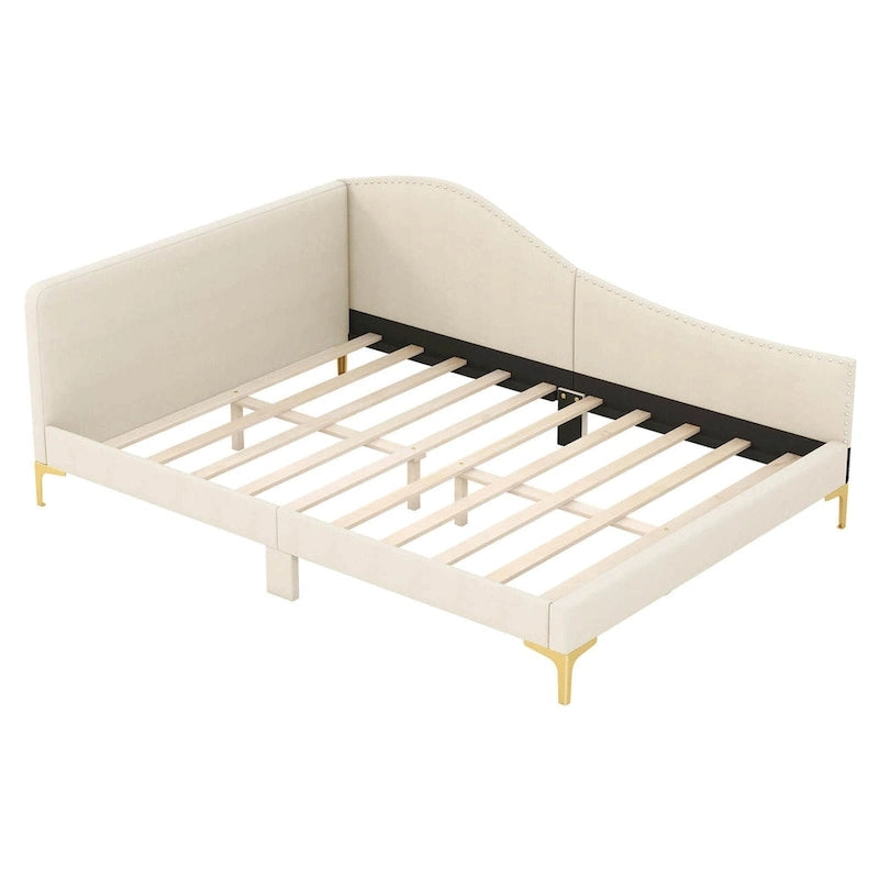Cama Nido Tapizada Twin/Full con Remaches y Plataforma