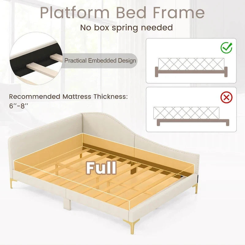 Cama Nido Tapizada Twin/Full con Remaches y Plataforma