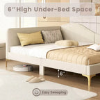 Cama Nido Tapizada Twin/Full con Remaches y Plataforma
