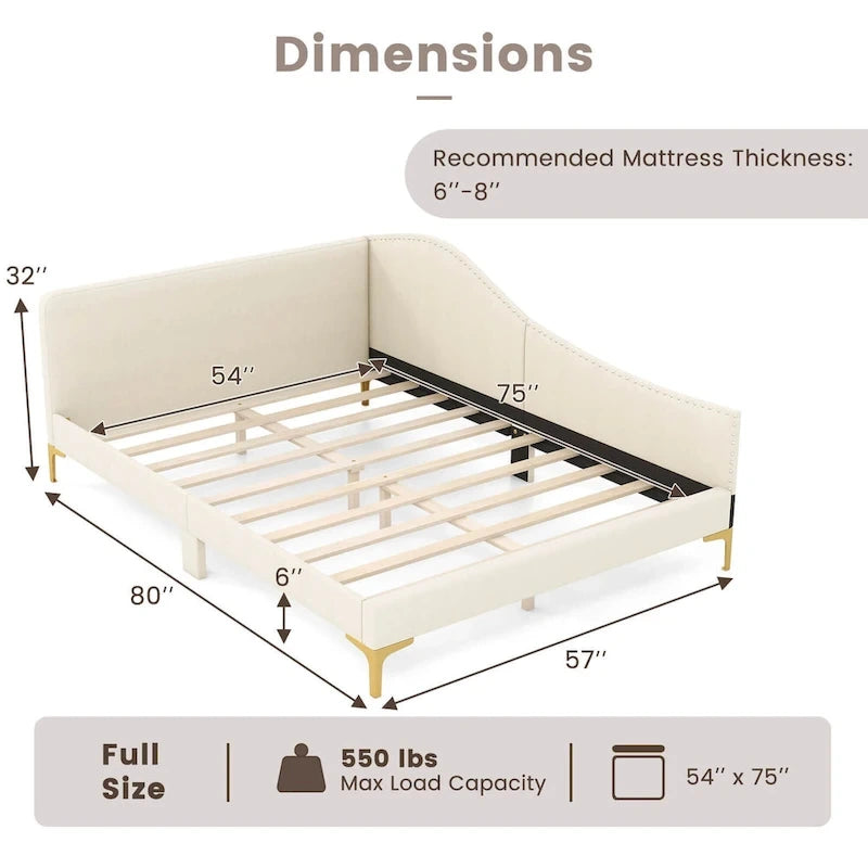Cama Nido Tapizada Twin/Full con Remaches y Plataforma