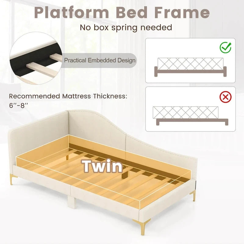 Cama Nido Tapizada Twin/Full con Remaches y Plataforma