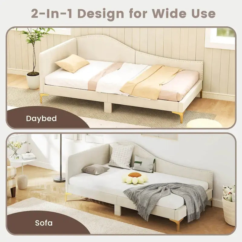Cama Nido Tapizada Twin/Full con Remaches y Plataforma
