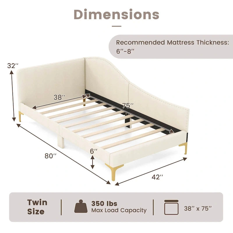 Cama Nido Tapizada Twin/Full con Remaches y Plataforma