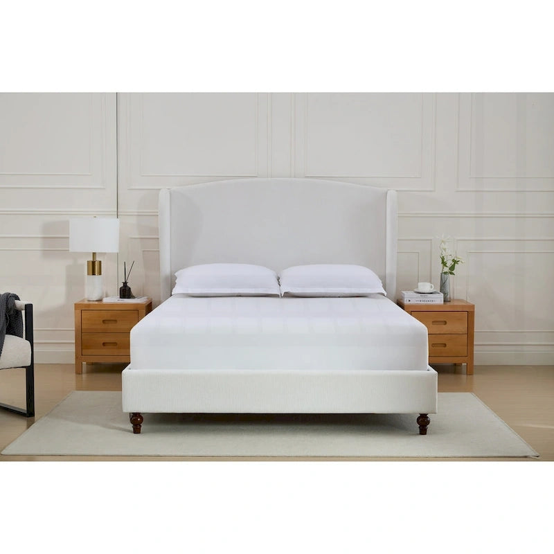 Cama King con respaldo alto tapizada de estilo minimalista para un sueño reparador y un dormitorio elegante