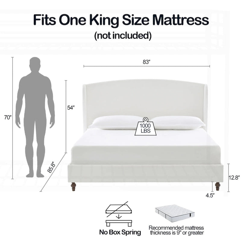 Cama King con respaldo alto tapizada de estilo minimalista para un sueño reparador y un dormitorio elegante