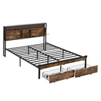 Cama de Plataforma King Size de Metal con Cabecero de Madera, Cajones y Luces LED