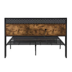 Cama de Plataforma King Size de Metal con Cabecero de Madera, Cajones y Luces LED