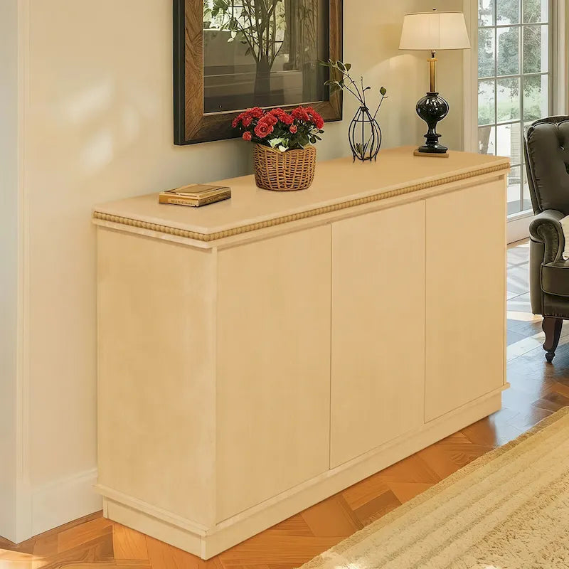 Aparador clásico de madera con moldura de cuentas – Elegante gabinete de almacenamiento para comedor o sala de estar
