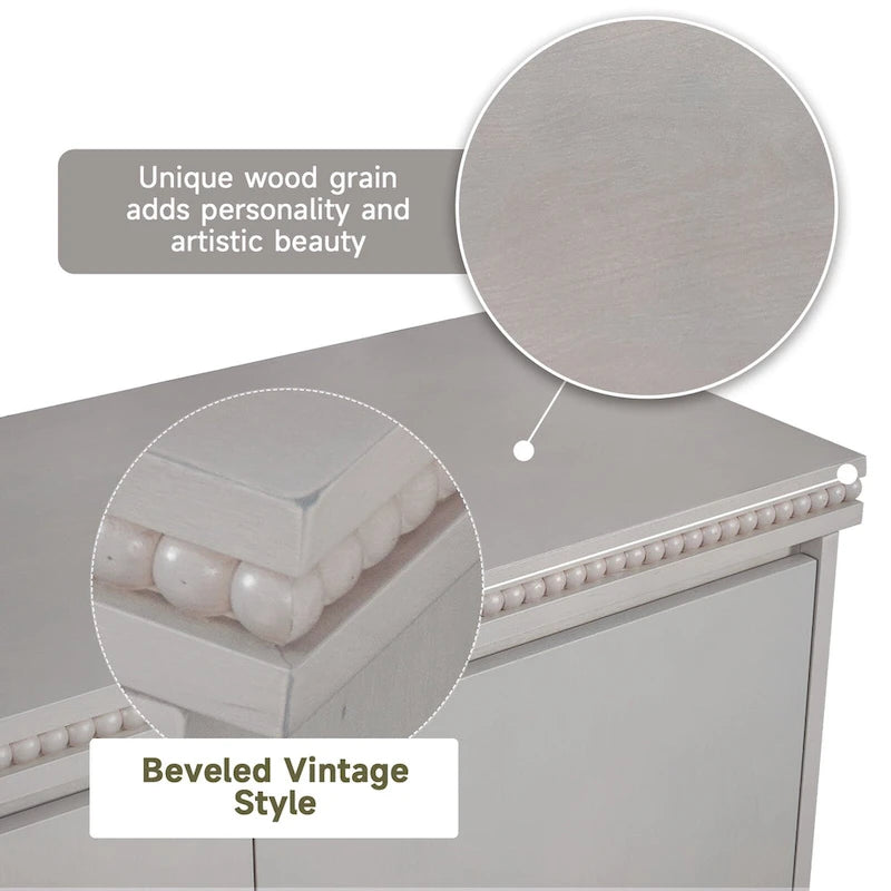 Aparador clásico de madera con moldura de cuentas – Elegante gabinete de almacenamiento para comedor o sala de estar
