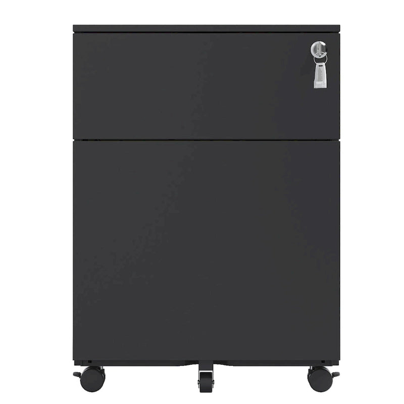 Archivador móvil de 2 cajones con cerradura, archivador de acero para tamaño legal/carta/A4/F4