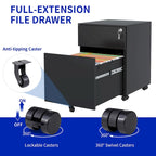 Archivador móvil de 2 cajones con cerradura, archivador de acero para tamaño legal/carta/A4/F4
