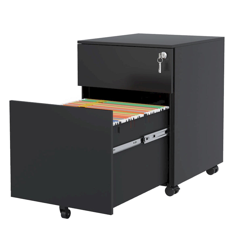 Archivador móvil de 2 cajones con cerradura, archivador de acero para tamaño legal/carta/A4/F4