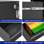 Archivador móvil de 2 cajones con cerradura, archivador de acero para tamaño legal/carta/A4/F4