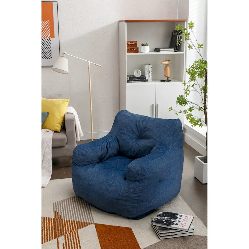 Sillón puff de tela suave de lino y algodón relleno de esponja viscoelástica