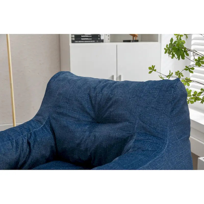 Sillón puff de tela suave de lino y algodón relleno de esponja viscoelástica