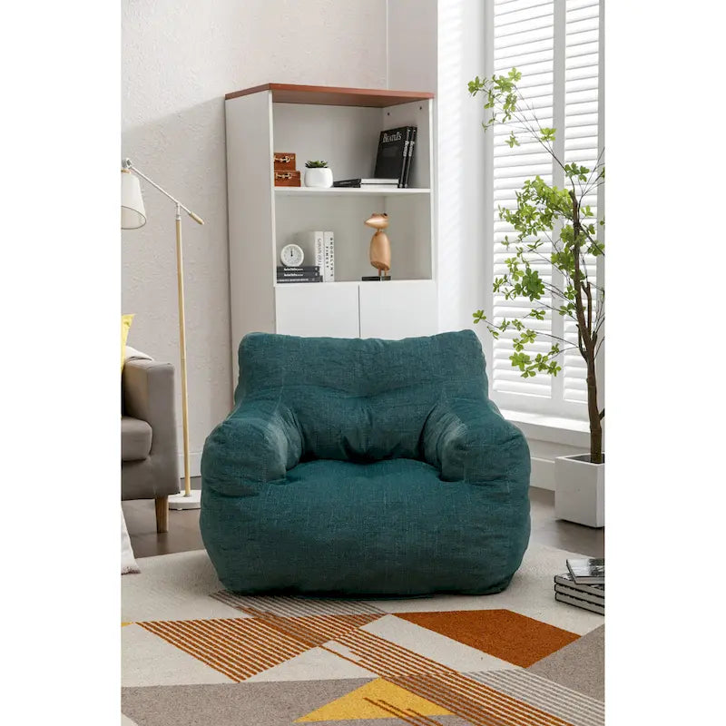 Sillón puff de tela suave de lino y algodón relleno de esponja viscoelástica