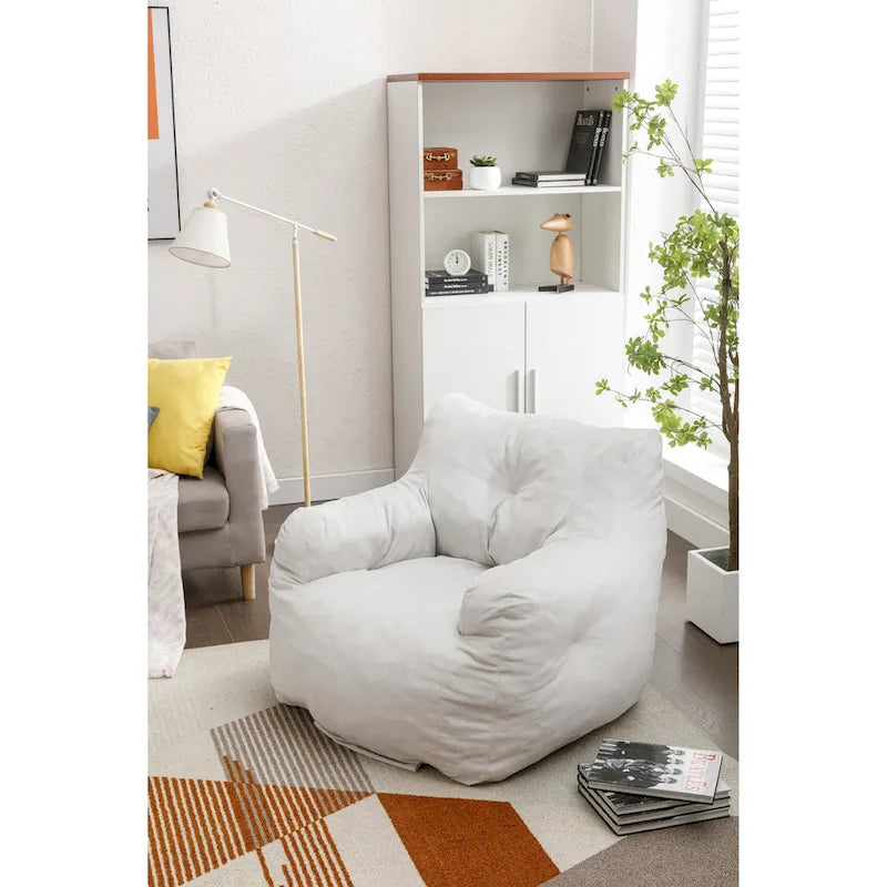 Sillón puff de tela suave de lino y algodón relleno de esponja viscoelástica